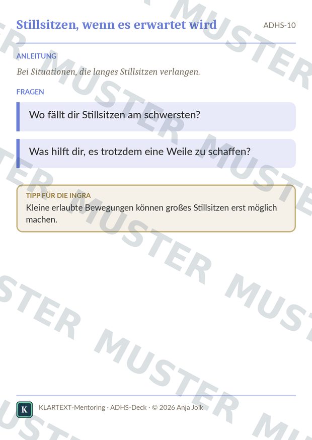 Beispielkarte ADHS · Impulskarten für Kinder mit ADHS