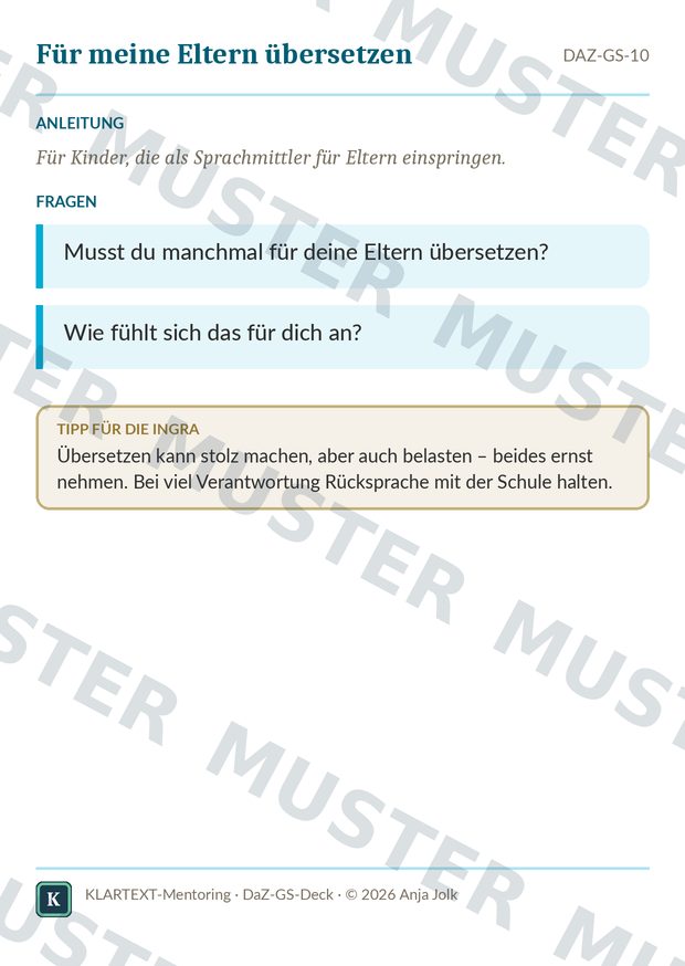 Beispielkarte DaZ-GS · Impulskarten Deutsch als Zweitsprache Grundschule