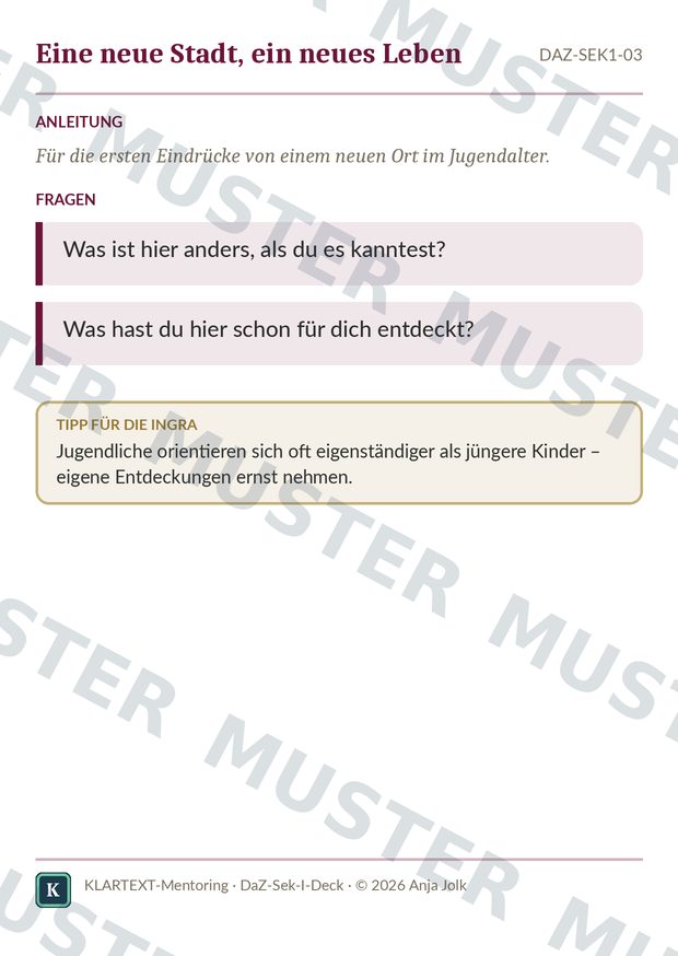 Beispielkarte DaZ-Sek I · Impulskarten Deutsch als Zweitsprache Sekundarstufe I