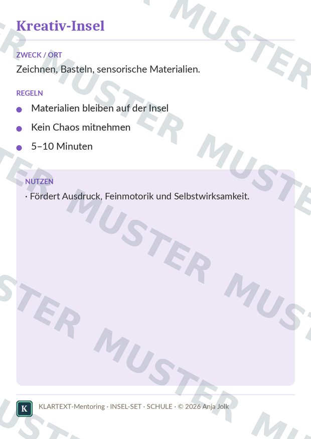 Beispielkarte IS · Insel-Set – Raumzonen für Schule & Zuhause