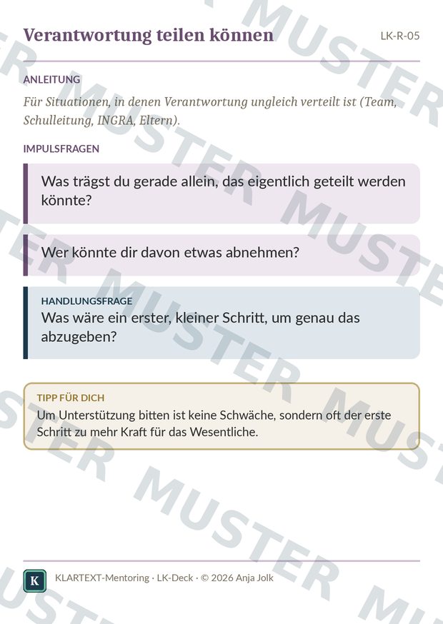 Beispielkarte LK · Reflexionskarten für Lehrkräfte
