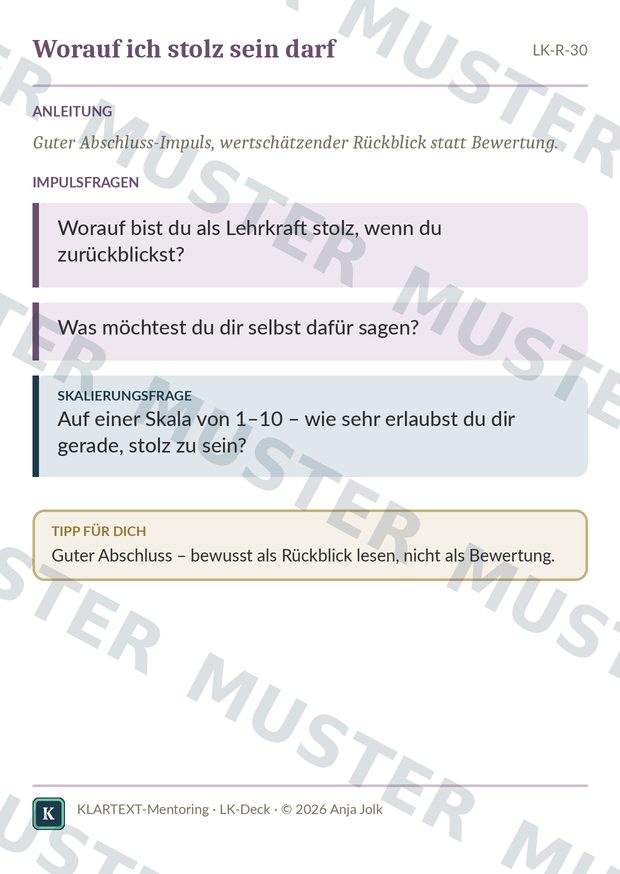 Beispielkarte LK · Reflexionskarten für Lehrkräfte